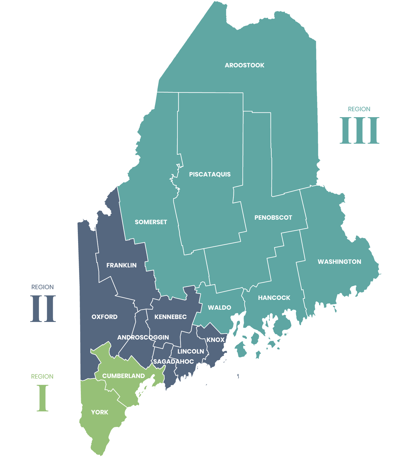 Map of Maine's Department of Corrections regions